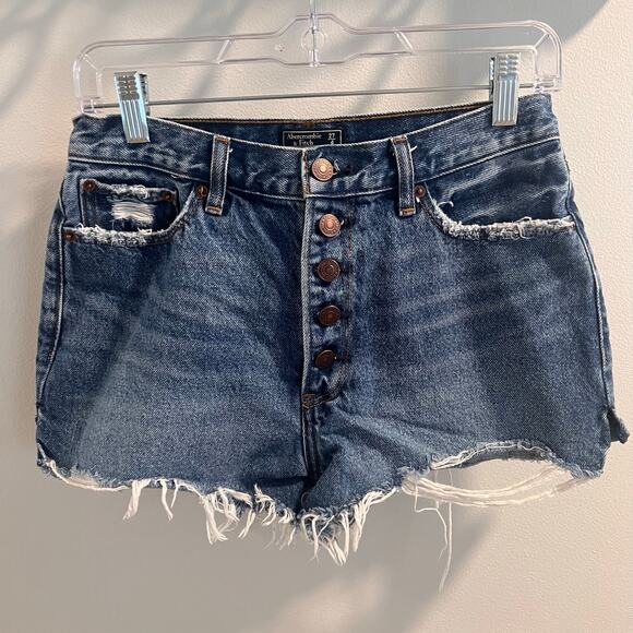 Abercrombie & Fitch Annie High Rise Button Fly Distressed Shorts Size 27 / 4 - Picture 1 of 7